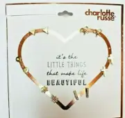 Charlotte Russe Earrings on Card 6 Pair Gold Tone Cross Bars Snowflakes Ribbons