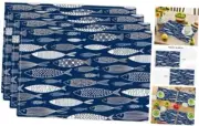 Japanese Fish Placemats Set of 4, Blue Placemats 12" x18", Set of 4 Fish Blue