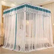 Mosquito Net Princess Bed Curtains Canopy 4 Poster Girls Bed Canopy for Bedroom Double Embroidery Lace King Size Bed Canopy Bed Net with Metal Bracket(Size:2×2.2m/6.6×7.2ft,Color:B