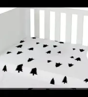 Fitted Mini Crib Sheet 100% cotton Black and White Trees