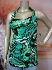 $2495 New MISSONI Green Black White Gray Art Print Stretchy Halter Top 8 42