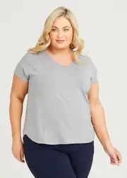[Taking Shape] Taking Shape Natural Everyday V-neck T-shirt Size 26 in Grey Marle, Viscose - Plus Size Women's Tops & T Shirts Grey Marle