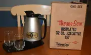 THERMO-SERV INSULATED 32 OZ. EXECUTIVE SET COFFEE POT 2 GLASSES RARE SILVER POT