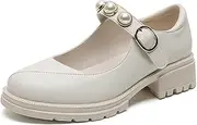 [ZIRIA] Genuine Leather Women's Mary Jane Shoes Vintage Shallow Med Heels Chunky Platform Pumps Ladies Shoe