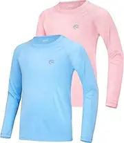 [DRONIRING] Kids Fishing Sun UV Shirt - 1 or 2 Pack Outdoor Boys Long Sleeve Lightweight Running Swimming Rash Guard Shirts, Light Blue+light Pink, XX-Large
