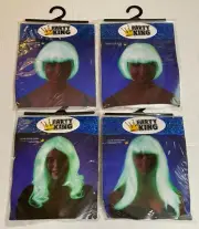 4 Glow In The Dark Wig Bob Straight Curled Halloween Mardi Gras Rave Party King