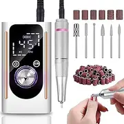 45000RPM Nail Drill, Portable Cordless Rechargeable Electric Nail File Kit with LED Screen & Base & 6 Drill Bits & Sanding Bands, Low Noise Nail Efile Kit for Acrylic Nails, Gel Polishing Removing