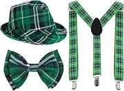 [DimiGlobal] St Patricks Day Hats Bow Tie and Suspenders Set for Women Men Adult Green Irish outfit Saint Pattys Day hat Green Bow Tie and Suspenders for Girls and boys St Patrick's Day Party Supplies, Green, Standard