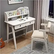 Manual Multifunction Kids Desk and Chair Set, Solid Wood Writing Table with 2 Drawer, Ergonomic Children Study Desk with Bookshelf Adjusted