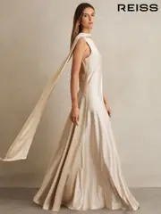 Reiss Champagne Fae Satin Cape Maxi Dress (F33974) | $710
