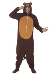 Animal Monkey All In One Hooded Fancy Dress Costume Brown Jumpsuit