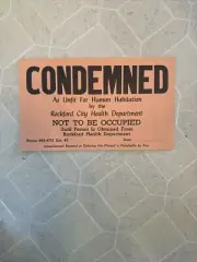 Vintage Rockford Illinois Condemned Not To Be Occupied Order (T1)