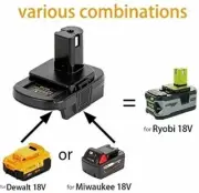 USB Battery Adapter Converter For De Walt 20V Milwaukee 18V to Ryobi 18V Tool