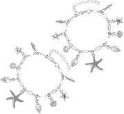 [Baluue] Boho Adjustable Seashell Anklet Bracelet Ocean Themed Jewelry for Women Sturdy for Summer Vacations Beach Outfits Ocean Charm Design