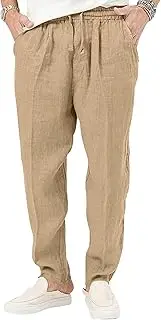 [Aosufei] Men's Elasti Waist Linen Outdoor Athletic Pants Ralaxed Fit Hiking Lightweight Pants Solid Sweatpants Trousers