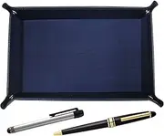 Japanese Grain Cowhide Leather Pen Tray Blue Metal Touch Stick Silver and Metal Ring Cap Sliding Retro Pen Set TRAL-ALST-8838B