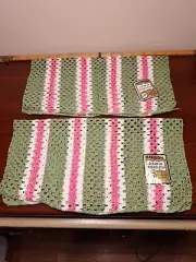 Vintage 1950’s New NOS 2 Striped Hanson Dishcloth Green Pink Cotton USA Tag