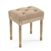 Upholstered Fabric Vanity Bench Seat, Makeup Stools for Vanity, Wheat and Wood