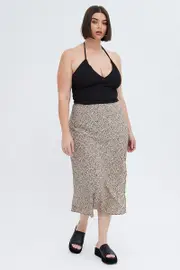 Geo Midi Skirt Elastic Waist Slit