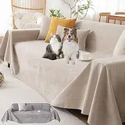 Soft and Waterproof Scratch-Resistant Non-Linting Throw Couch Cover, Simple Striped Chenille Anti-Scratch Couch Cover,Herringbone Sofa Slipcover for Pet (Beige,180 * 90cm/70.8 * 35.4in)
