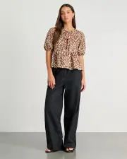 [Jag] Jag Women's Leopard Linen Tie Blouse In Leopard Pattern Size 6 6 Multicolor