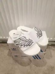 Men's Adidas Originals X Jeremy Scott White Leather Adilette Wings Slides New 8
