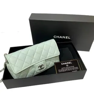 【CHANEL 香奈兒】AP2044 經典粒面小牛皮菱格紋銀釦斜揹眼鏡墨鏡包(綠色)