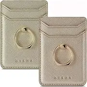 Cell Phone Card Holder Ring Stand Stick on Wallet Pu Leather Card Holder Back of Phone for iPhone Android and All Smartphones (Rose/Gold)