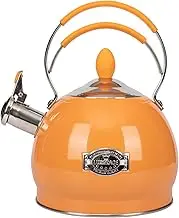 LUXGRACE Whistling Tea Kettle Stainless Steel Teapot, Teakettle for Stovetop Induction Stove Top, Fast Boiling Heat Water Tea Pot 2.6L Quart Orange