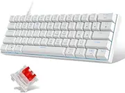 MageGee 60% Mechanical Keyboard, 68keys Mini Keyboard，Wried with Red Switches, Sea Blue Backlit Compact Gaming Keyboard,Portable 60 Percent Detachable USB cabl Gaming Keyboard (White)