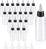 Glarks 25Pcs 60ML/2oz Dispensing Bottles with Funnel Set, Boston Round LDPE Plastic Bottle, Clear Plastic Squeeze Bottles with Twist Top Cap for Kitchen, Household, Arts and Crafts