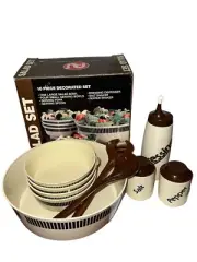 10 Piece Vtg Salad Bar Serving Bowls Set Plastic S&P Picnic Camping Gameday NOS