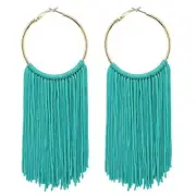 Boho Tassel Earrings for Women Bohemian Hoop Drop Tassels Western Teal Blue