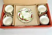 Charter Club Winter Garland Demitasse Espresso Cups + Saucers Set of 4 NOS RARE