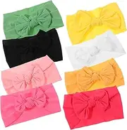 HONITANO 8pcs Hairbands with Bows Elastic Headbands for Newborns Adorable Turban Red Yellow Green Black White Pink Orange Rose Red Comfortable Lightweight Accessories