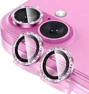 for iPhone 16 Plus/iPhone 16 Camera Lens Protector, Individual Anti Scratch Metal Ring Tempered Glass Camera Screen Protector for iPhone 16 Accessories, Case Friendly-pink
