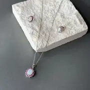 18” Sterling Silver Necklace/earrings Set Opal & Pink Sapphire Pedant