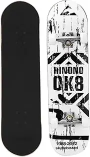 Cinhent 31.5 inch Skateboard Complete Skate Board 7-Ply Canadian Maple Deck for Extreme Sports and Outdoors, White Skateboard Top Stained Skateboards, Ready to Ride New