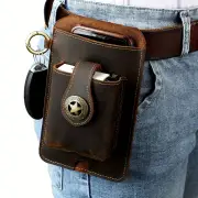 Ekphero Men's Vintage Genuine Leather Belt Bag, Multifunctional Waist Bag with Key Hook, Mobile Phone Bag For Work Outdo