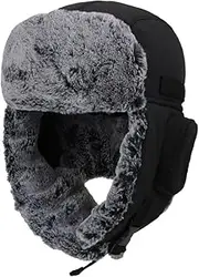 [HunterBee] Unisex Trooper Trapper Snow Hat Warm Winter Hats Outdoor Russian Hat with Ear Flaps Black, One size