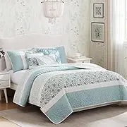 Madison Park MP13-2801 Dawn 6 Piece Cotton Percale Quilted Coverlet Set, Blue
