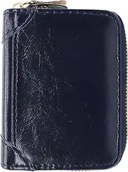 [LJCZKA] Credit Card Holder for Men and Women, Small Leather Zip, Card Holder, Wallet, Accordion Wallet, Change Cards Wallet, Dark Blue, Mittlere Größe, Minimalist