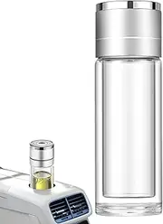 Glass Water Bottles, Car Portable Tea Separation Glass Water Cup, High Temperature Resistant Travel Mug Leak-Proof Double-Layer Tea Cup for Women Men Home