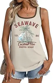 [SUPEYA] Summer Hawaiian Beach Tank Tops Women Wave Coconut Tree Sleeveless Hawaii Tropical Beachy Outfit Vacation Trip Tee Top