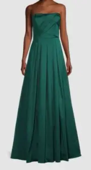 $595 Aidan BY Aidan Mattox Women's Green Pleated Strapless Gown Dress Size 12