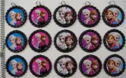 15 Frozen Flat BLACK Bottle Cap Necklaces Set 10