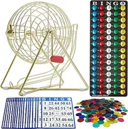 Mr. Chips Complete Deluxe Small Brass Plated Bingo Party Set w/No-Glare, Fade Scratch Resistance Proprietary Technology 7/8" Easy-Read Bingo Balls, 11" High, Inc