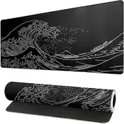 Brecoy Japanese Sea Wave Large Mouse Pad, Anime Black Gaming Pad Extended Kanagawa Mat Desk 3mm Thick Long Non-Slip Rubber Base Mice 31.5 X 11.8 Inch