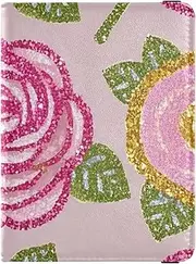 [Amooorous] Red Fake Sequin Rose Leather decorative family passport holder Vaccine Case Protector Cover Travel Passport Wallet With Vaccination Card Slot Lightweight, Red fake sequin rose, 1 size