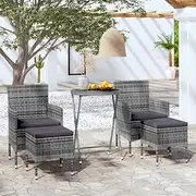 Generic 5 Piece Garden Bistro Set Poly Rattan and Tempered Glass Grey,3058389